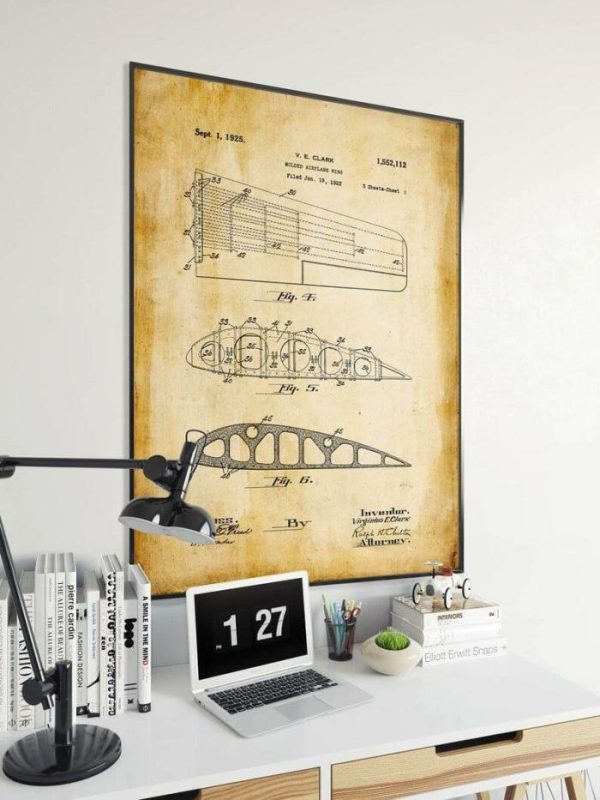 Vintage Wall Art | Airplane Patent Print, Framed Art Print, 12×16 inches Vintage Wall Art Vintage Wall Art