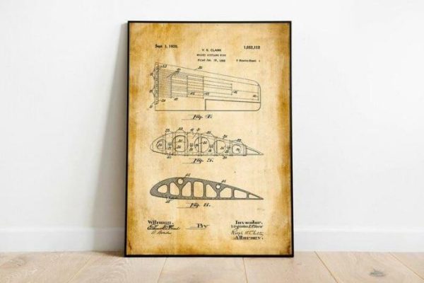 Vintage Wall Art | Airplane Patent Print, Framed Art Print, 12×16 inches Vintage Wall Art Vintage Wall Art