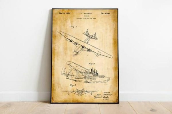 Vintage Wall Art | Airplane Patent Print, Framed Art Print, 20×28 inches Vintage Wall Art Vintage Wall Art