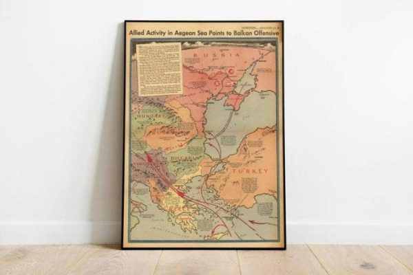 Vintage Wall Art | Allied Activity In Aegean Sea Points To Balkan Offensive 1943, Pictorial Map Of World War Ii, 28×40 inches Vintage Wall Art Vintage Wall Art