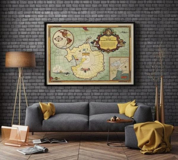 Vintage Wall Art | Antarctica Map Print, Art History, 24×32 inches Vintage Wall Art Vintage Wall Art