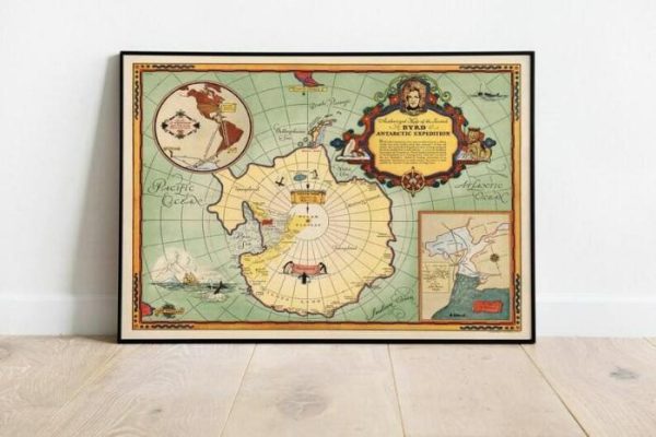 Vintage Wall Art | Antarctica Map Print, Art History, 24×32 inches Vintage Wall Art Vintage Wall Art