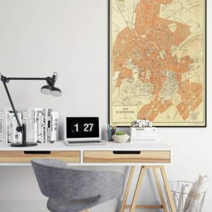 Vintage Wall Art | Athens City Map Wall Print, Framed Map Wall Decor, 20×20 inches Vintage Wall Art Vintage Wall Art