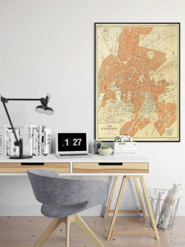 Vintage Wall Art | Athens City Map Wall Print, Framed Map Wall Decor, 20×20 inches Vintage Wall Art Vintage Wall Art