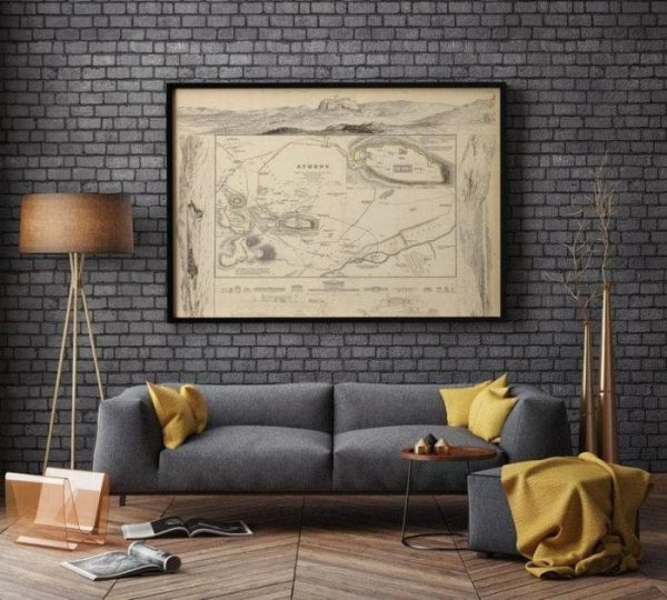 Vintage Wall Art | Athens City Map Wall Print, Framed Map Wall Decor, 32×36 inches Vintage Wall Art Vintage Wall Art