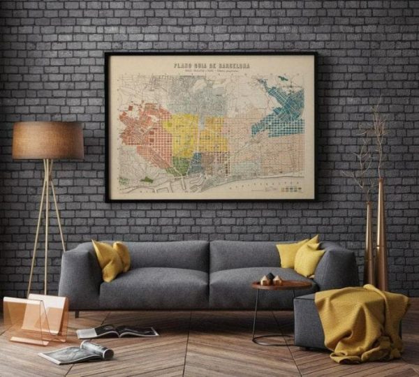 Vintage Wall Art | Barcelona City Map Wall Print, Framed Map Wall Decor, 20×24 inches Vintage Wall Art Vintage Wall Art