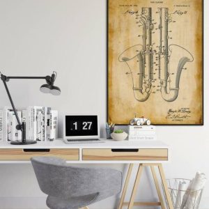 Vintage Wall Art | Bass Clarinet Patent Print, Framed Art Print, 20×28 inches Vintage Wall Art Vintage Wall Art