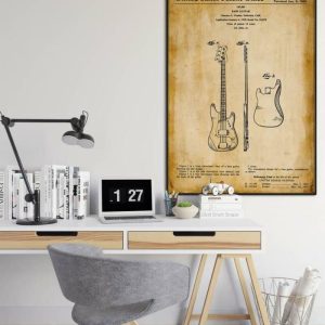 Vintage Wall Art | Bass Guitar Patent Print, Framed Art Print, 24×32 inches Vintage Wall Art Vintage Wall Art