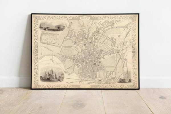 Vintage Wall Art | Bath Map, Bath England, 20×28 inches Vintage Wall Art Vintage Wall Art