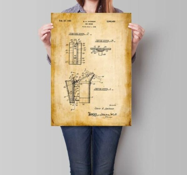 Vintage Wall Art | Bee Smoker Patent Print, Framed Art Print, 24×32 inches Vintage Wall Art Vintage Wall Art