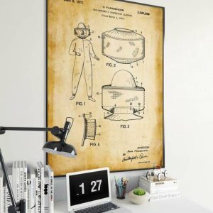 Vintage Wall Art | Beekeeper Hat Patent Print, Framed Art Print, 16×22 inches Vintage Wall Art Vintage Wall Art