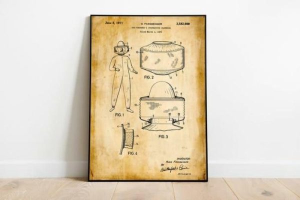 Vintage Wall Art | Beekeeper Hat Patent Print, Framed Art Print, 16×22 inches Vintage Wall Art Vintage Wall Art