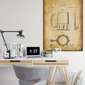 Vintage Wall Art | Beer Mug Patent Print, Framed Art Print, 16×22 inches Vintage Wall Art Vintage Wall Art