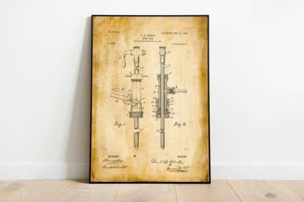 Vintage Wall Art | Beer Patent Print, Framed Art Print, 16×22 inches Vintage Wall Art Vintage Wall Art