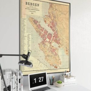 Vintage Wall Art | Bergen City Map Wall Print, 1885 Bergen City Plan Map, 12×16 inches Vintage Wall Art Vintage Wall Art