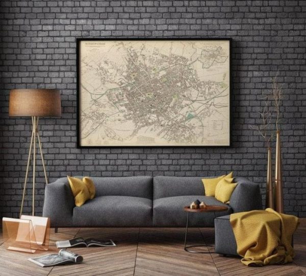 Vintage Wall Art | Birmingham City Map Wall Print, 1839 Birmingham Map, 12×14 inches Vintage Wall Art Vintage Wall Art