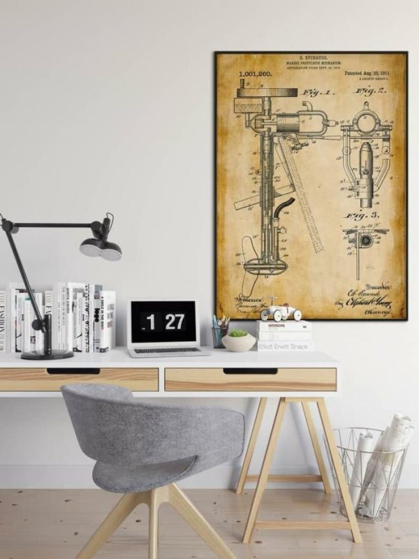 Vintage Wall Art | Boat Engine Patent Print, Framed Art Print, 20×28 inches Vintage Wall Art Vintage Wall Art