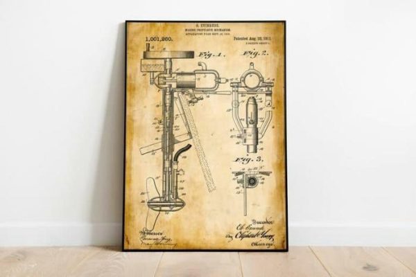 Vintage Wall Art | Boat Engine Patent Print, Framed Art Print, 20×28 inches Vintage Wall Art Vintage Wall Art