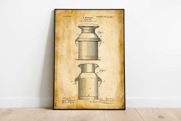 Vintage Wall Art | Bottle Filling Patent Print, Framed Art Print, 20×28 inches Vintage Wall Art Vintage Wall Art