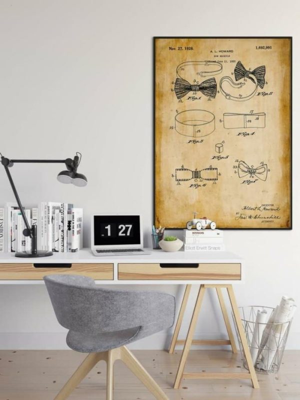 Vintage Wall Art | Bow Tie Patent Print, Framed Art Print, 28×40 inches Vintage Wall Art Vintage Wall Art