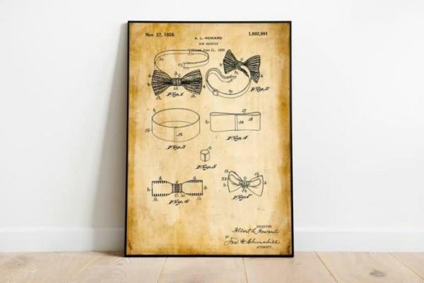 Vintage Wall Art | Bow Tie Patent Print, Framed Art Print, 28×40 inches Vintage Wall Art Vintage Wall Art