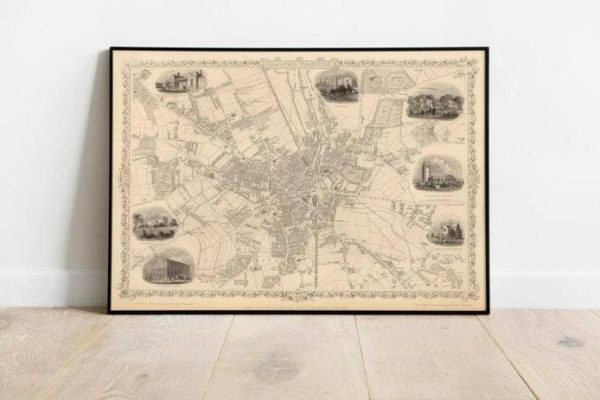 Vintage Wall Art | Bradford Map Print, Fine Art Prints, 20×28 inches Vintage Wall Art Vintage Wall Art