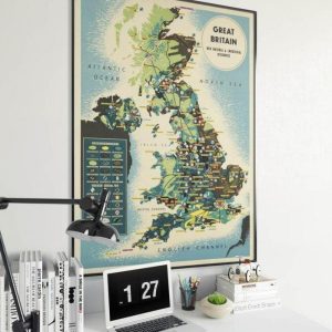 Vintage Wall Art | Britain Natural And Industrial Resources Map, Britain Map, 12×16 inches Vintage Wall Art Vintage Wall Art