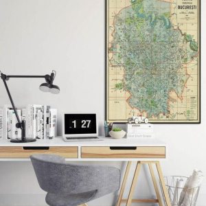 Vintage Wall Art | Bucharest City Map Wall Print, Framed Map Wall Decor, 20×22 inches Vintage Wall Art Vintage Wall Art