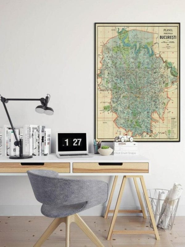 Vintage Wall Art | Bucharest City Map Wall Print, Framed Map Wall Decor, 20×22 inches Vintage Wall Art Vintage Wall Art