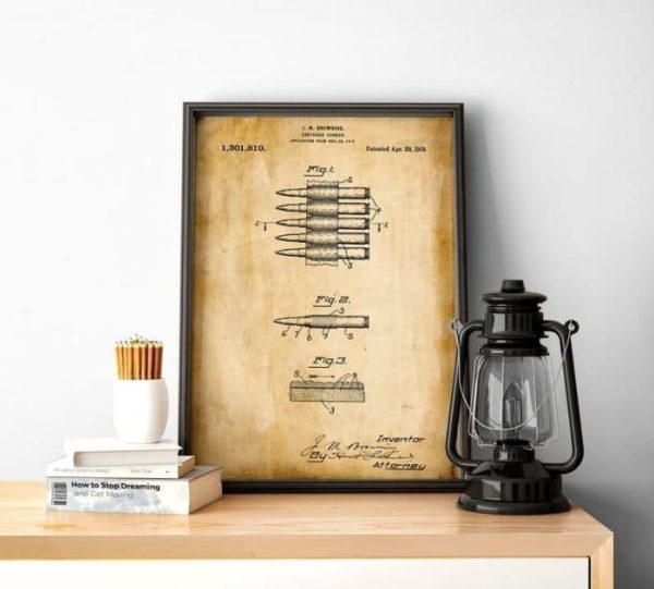 Vintage Wall Art | Bullet Patent Print, Framed Art Print, 20×28 inches Vintage Wall Art Vintage Wall Art