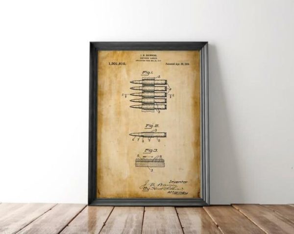 Vintage Wall Art | Bullet Patent Print, Framed Art Print, 20×28 inches Vintage Wall Art Vintage Wall Art