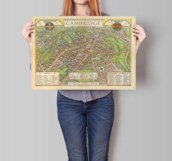 Vintage Wall Art | Cambridge City Map Wall Print, Framed Map Wall Decor, 20×24 inches Vintage Wall Art Vintage Wall Art