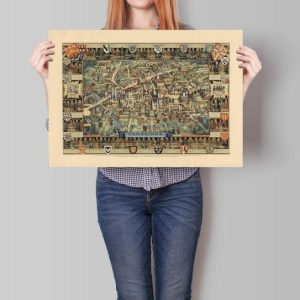 Vintage Wall Art | Cambridge City Map Wall Print, Framed Map Wall Decor, 32×40 inches Vintage Wall Art Vintage Wall Art