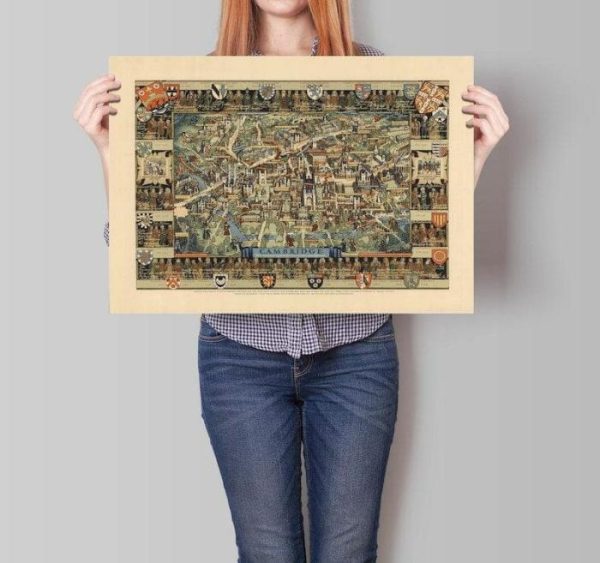 Vintage Wall Art | Cambridge City Map Wall Print, Framed Map Wall Decor, 32×40 inches Vintage Wall Art Vintage Wall Art