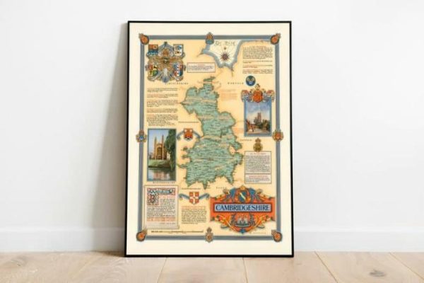 Vintage Wall Art | Cambridgeshire Map Poster Print, Vintage Map Wall Art, 16×20 inches Vintage Wall Art Vintage Wall Art