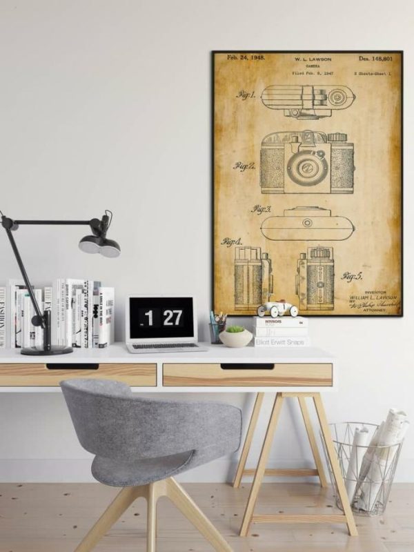 Vintage Wall Art | Camera Patent Print, Framed Art Print, 24×32 inches Vintage Wall Art Vintage Wall Art