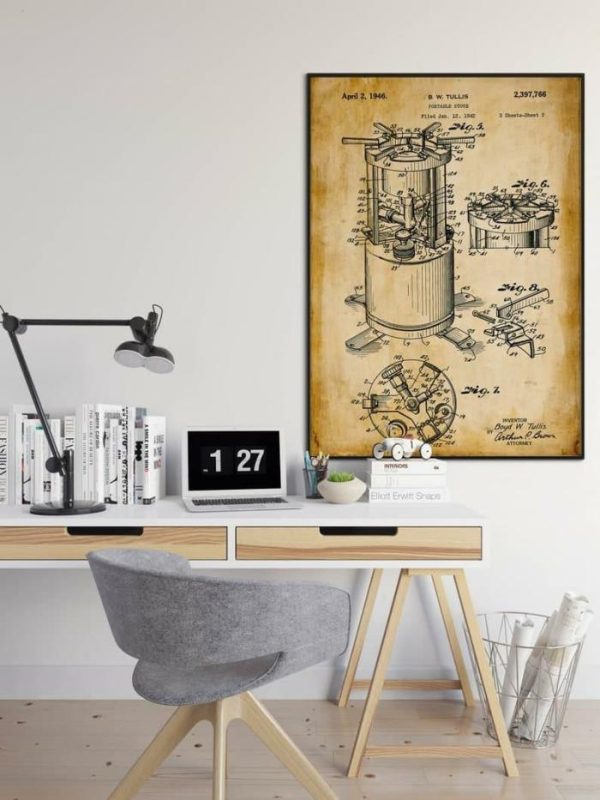 Vintage Wall Art | Camp Stove Patent Print, Framed Art Print, 24×32 inches Vintage Wall Art Vintage Wall Art