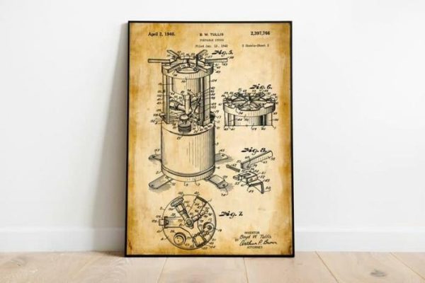 Vintage Wall Art | Camp Stove Patent Print, Framed Art Print, 24×32 inches Vintage Wall Art Vintage Wall Art