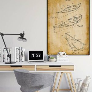 Vintage Wall Art | Canoe Patent Print, Framed Art Print, 24×32 inches Vintage Wall Art Vintage Wall Art