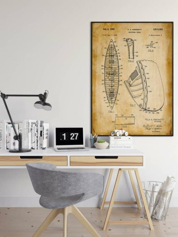 Vintage Wall Art | Canoe Patent Print, Framed Art Print, 28×40 inches Vintage Wall Art Vintage Wall Art