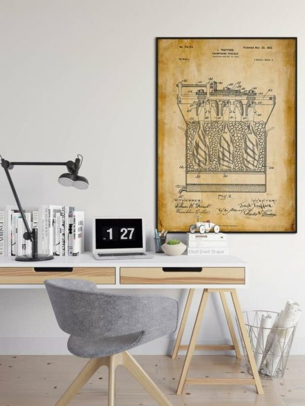 Vintage Wall Art | Champagne Freezer Patent Print, Framed Art Print, 20×28 inches Vintage Wall Art Vintage Wall Art