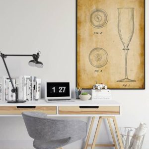 Vintage Wall Art | Champagne Patent Print, Framed Art Print, 24×32 inches Vintage Wall Art Vintage Wall Art