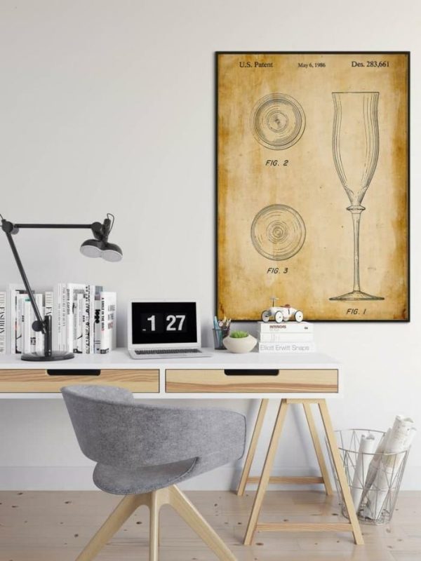 Vintage Wall Art | Champagne Patent Print, Framed Art Print, 24×32 inches Vintage Wall Art Vintage Wall Art