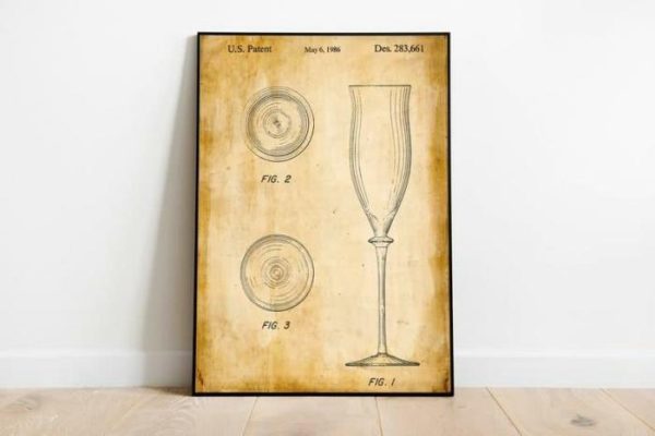 Vintage Wall Art | Champagne Patent Print, Framed Art Print, 24×32 inches Vintage Wall Art Vintage Wall Art