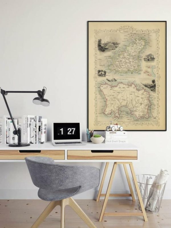 Vintage Wall Art | Channel Islands Map Print Wall Art, English Channel Vintage Map Wall Prints, 28×36 inches Vintage Wall Art Vintage Wall Art