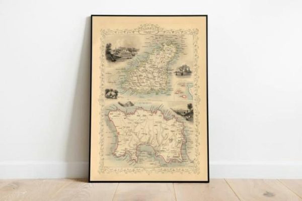 Vintage Wall Art | Channel Islands Map Print Wall Art, English Channel Vintage Map Wall Prints, 28×36 inches Vintage Wall Art Vintage Wall Art