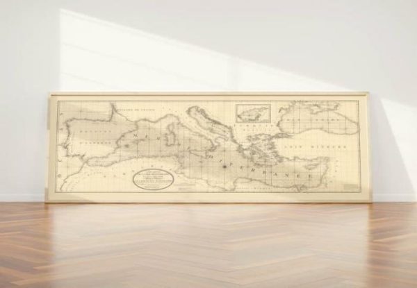 Vintage Wall Art | Chart Of The Mediterranean Sea And The Black Sea, 1830, Panoramic Map Wall Art, 16×32 inches Vintage Wall Art Vintage Wall Art