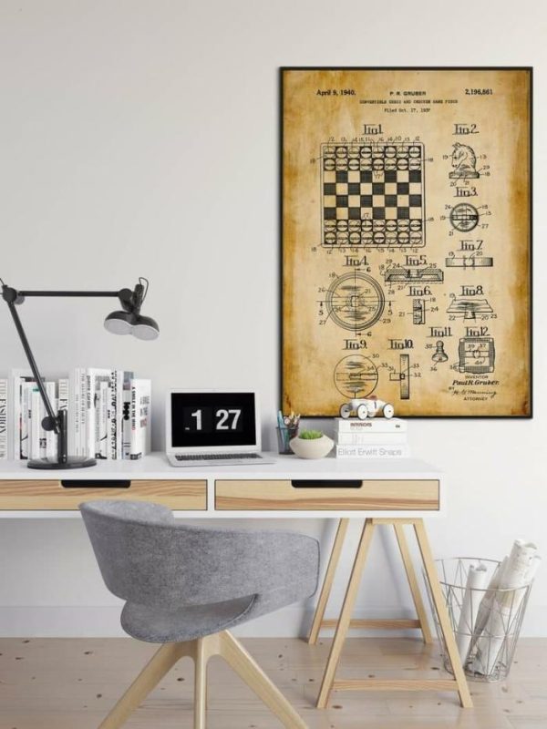 Vintage Wall Art | Chess Patent Print, Framed Art Print, 20×28 inches Vintage Wall Art Vintage Wall Art