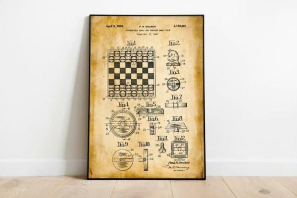 Vintage Wall Art | Chess Patent Print, Framed Art Print, 20×28 inches Vintage Wall Art Vintage Wall Art