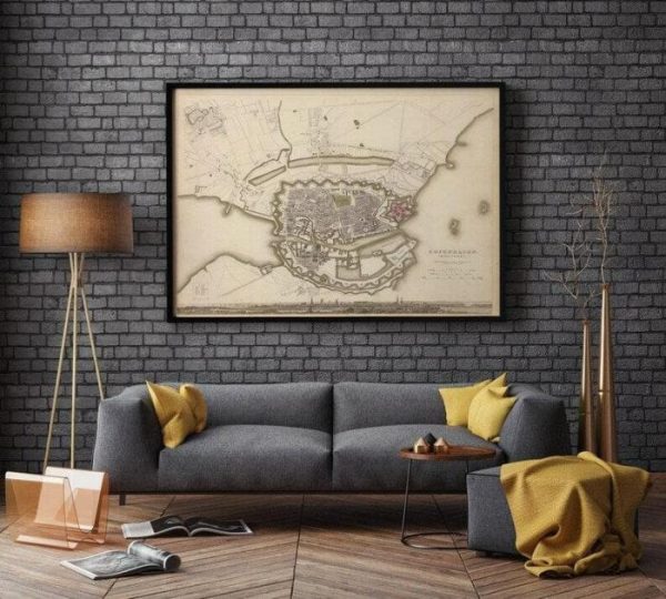 Vintage Wall Art | Copenhagen Map Wall Print, Framed Map Wall Decor, 20×22 inches Vintage Wall Art Vintage Wall Art